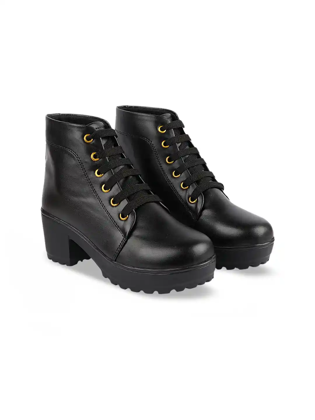 Buy Shoetopia Girls Black Solid Block Heeled Boots Heels for