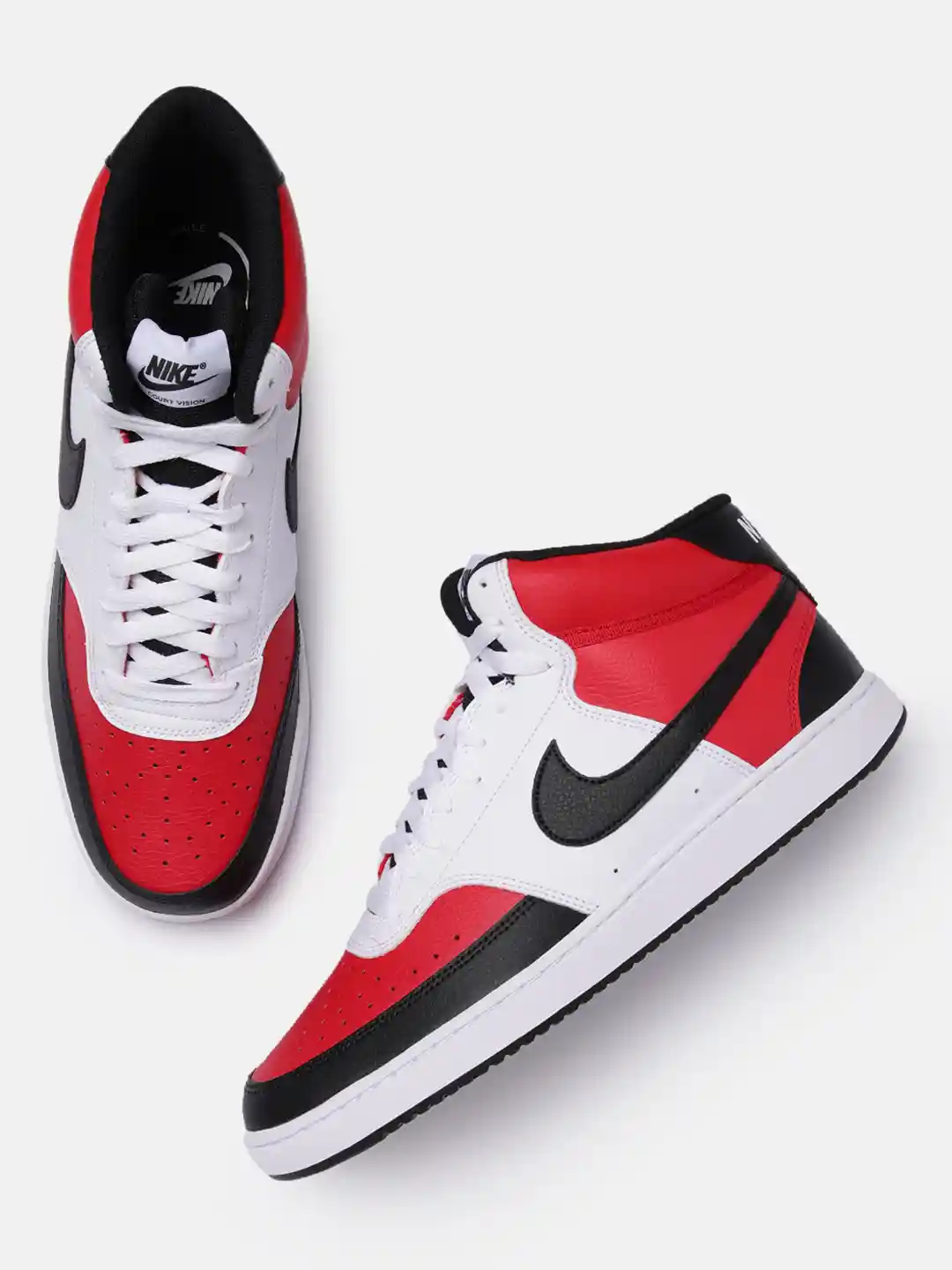 Buy Nike Men Red White Colourblocked Leather Court Vision Mid