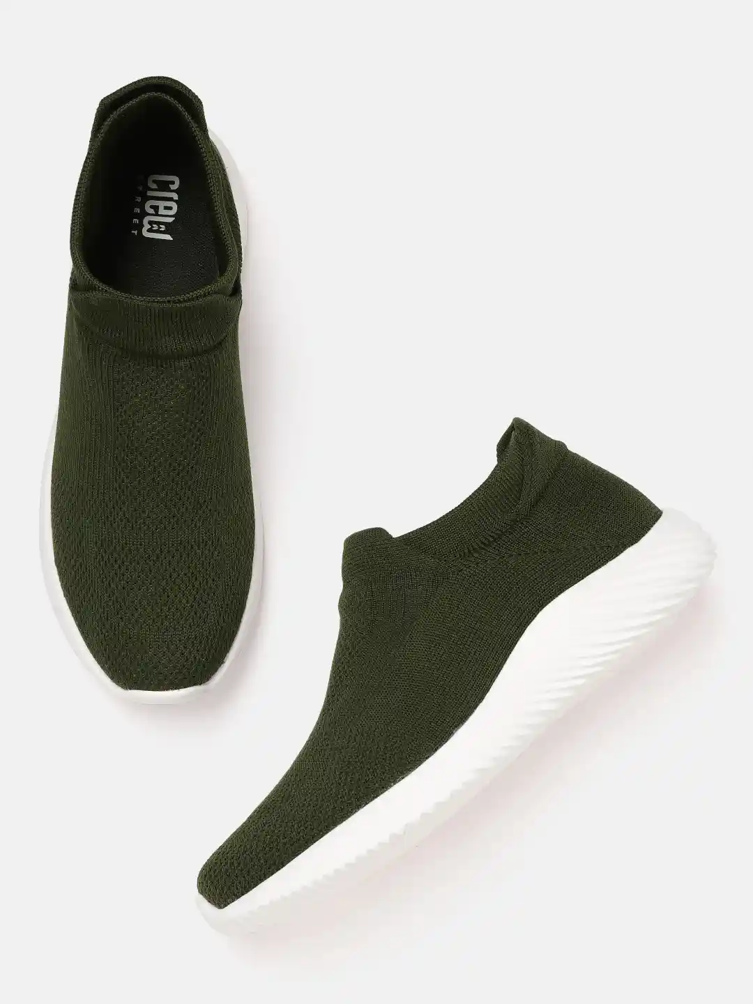 Buy Crew STREET Women Olive Green Woven Design Slip-On Sneakers