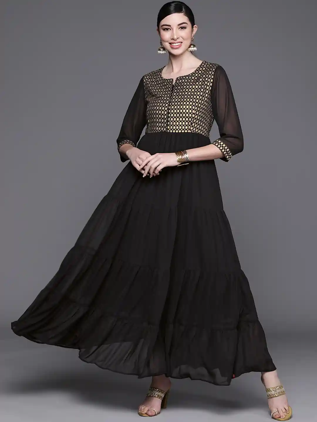 Maxi Dress Biba Black Dress Biba Women Black Floral Printed Ethnic