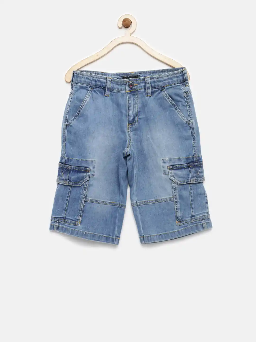Buy Indian Terrain Boys Blue Solid Regular Fit Denim Cargo Shorts