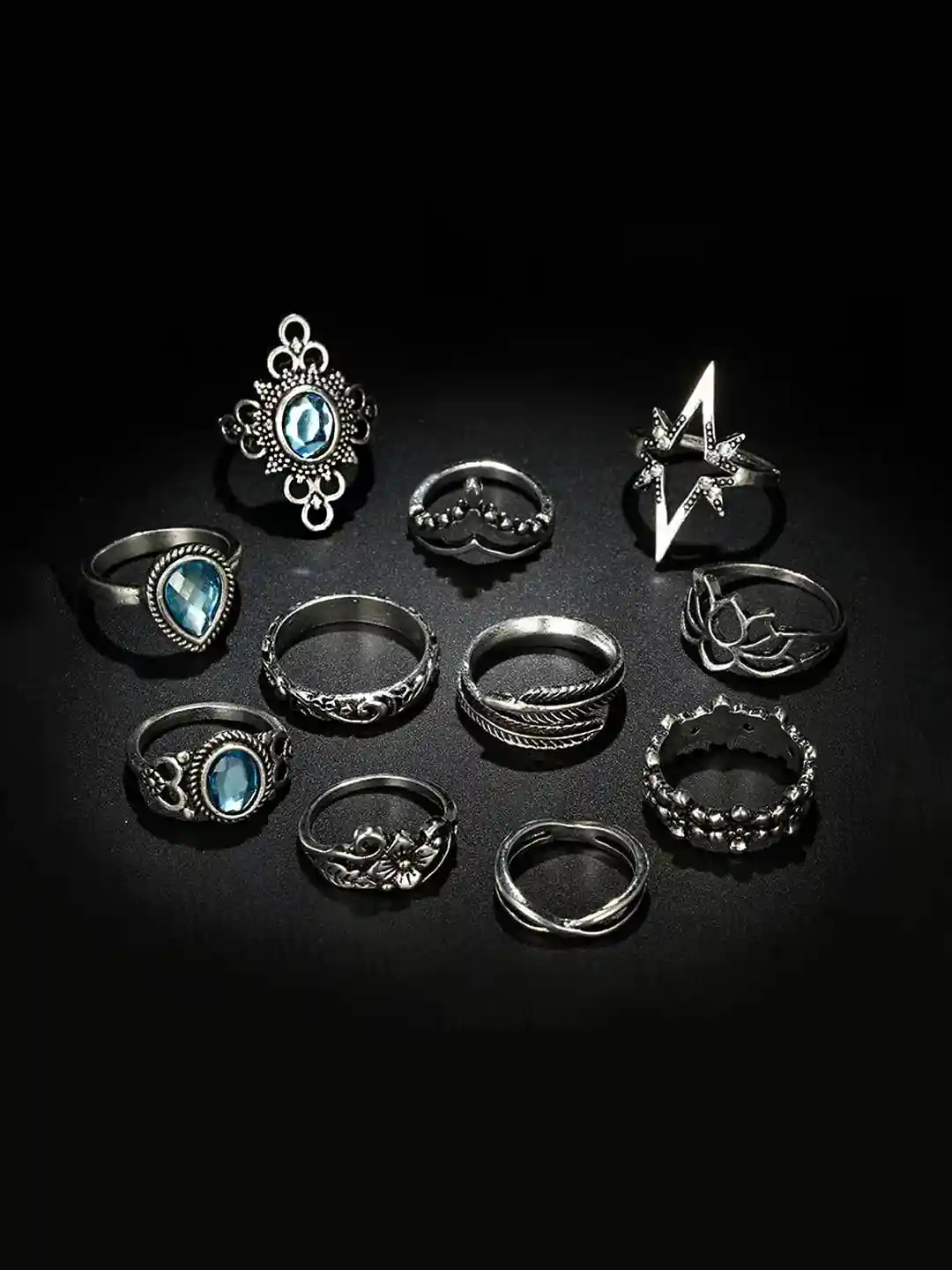 Buy Yellow Chimes Set of 11 Silver Toned Boho Vintage Midi Finger