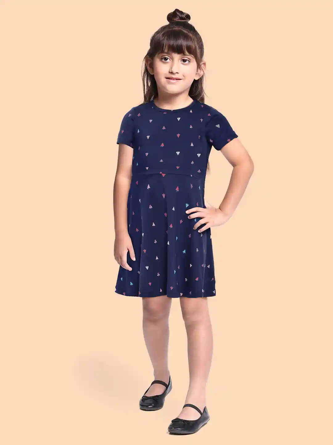 abof Navy Blue Printed Pure Cotton A-Line Dress