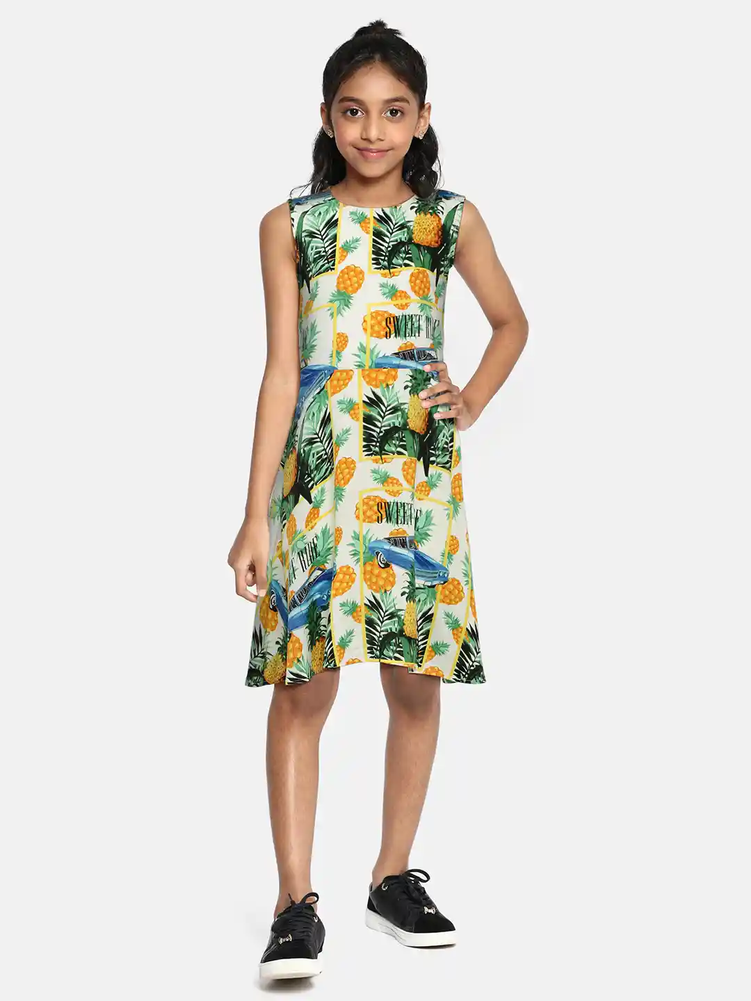 Buy abof Girls Multicoloured Printed Fit Flare Knee Length Dress