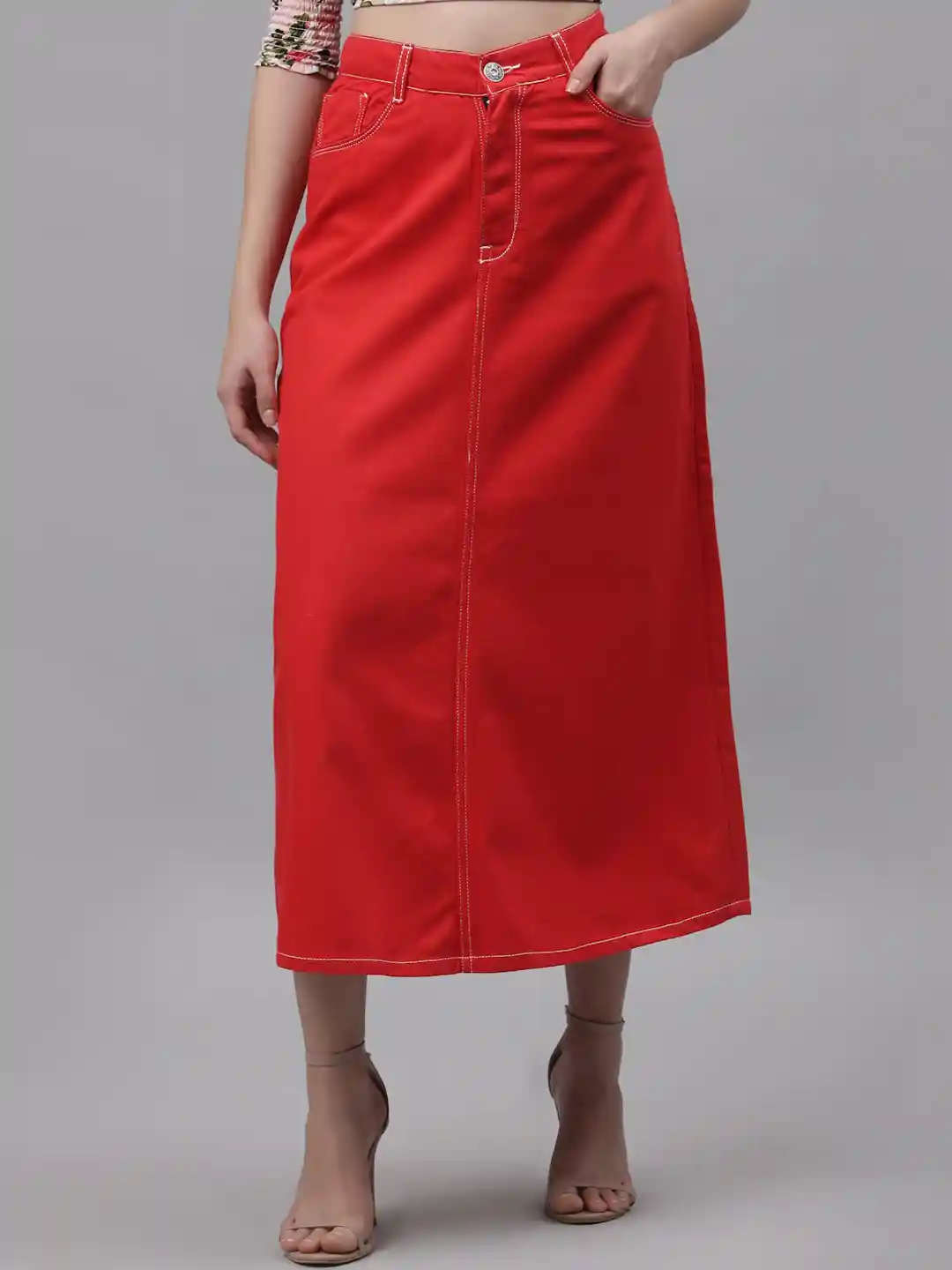 Buy River Of Design Jeans Women Red Solid A-Line Pure Cotton Denim