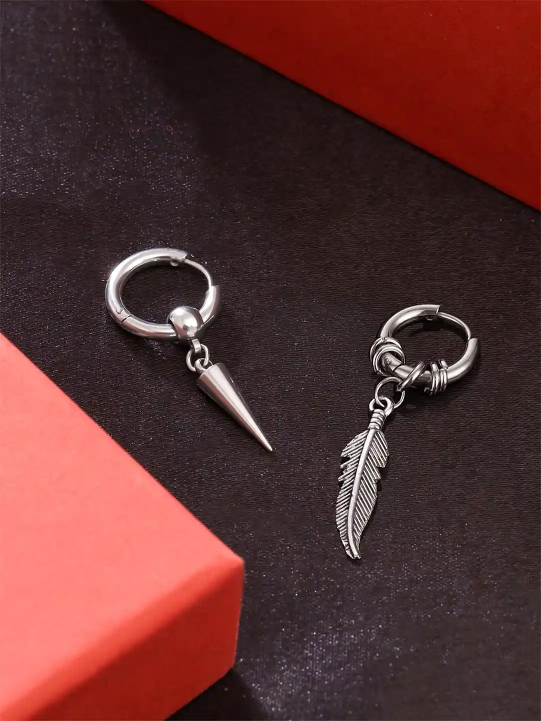 Yellow Chimes Silver-Plated Feather Shaped Hoop Earrings