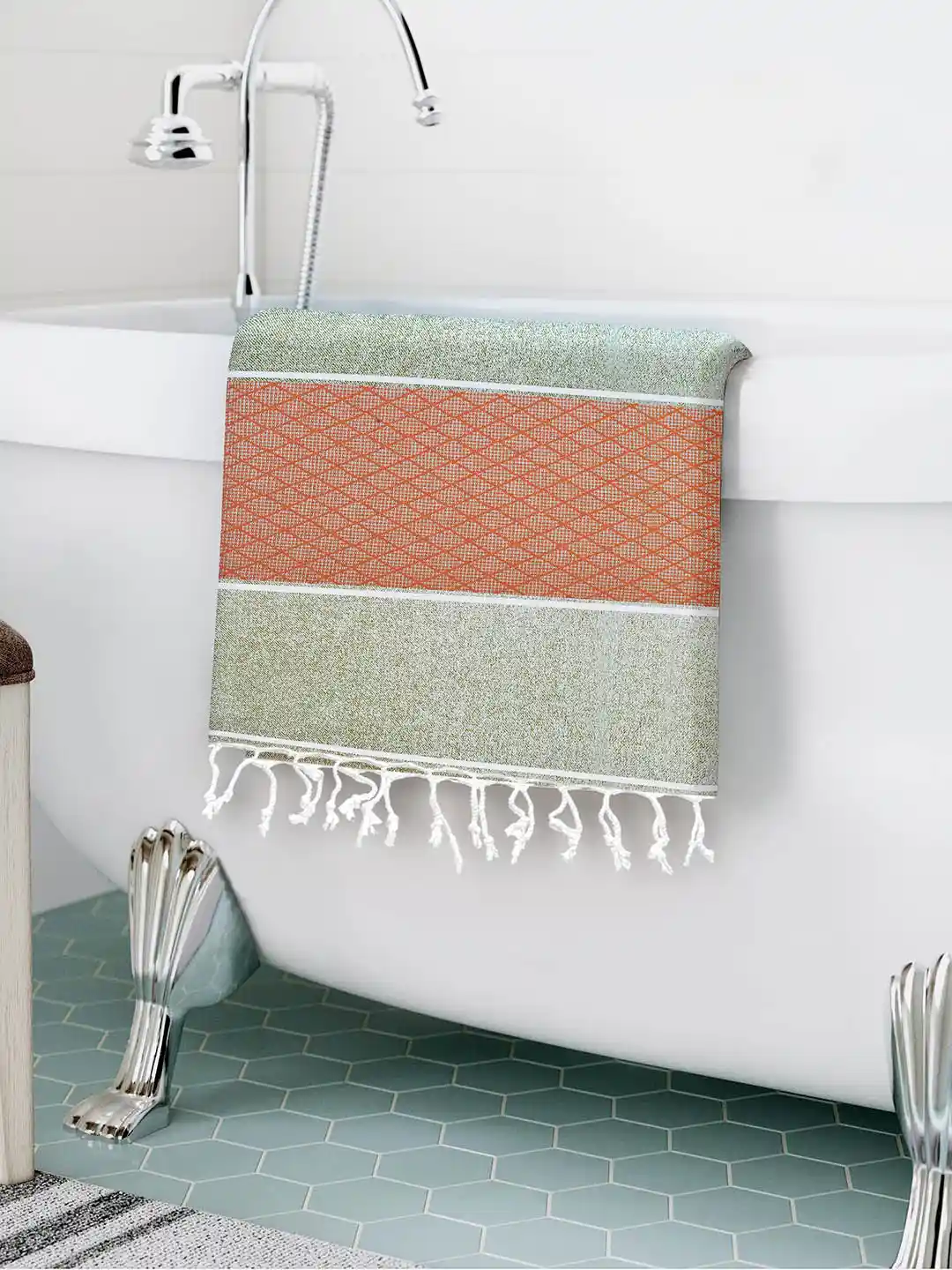 Buy Story@home Set Of Grey Rust-Orange Printed 200 GSM Pure