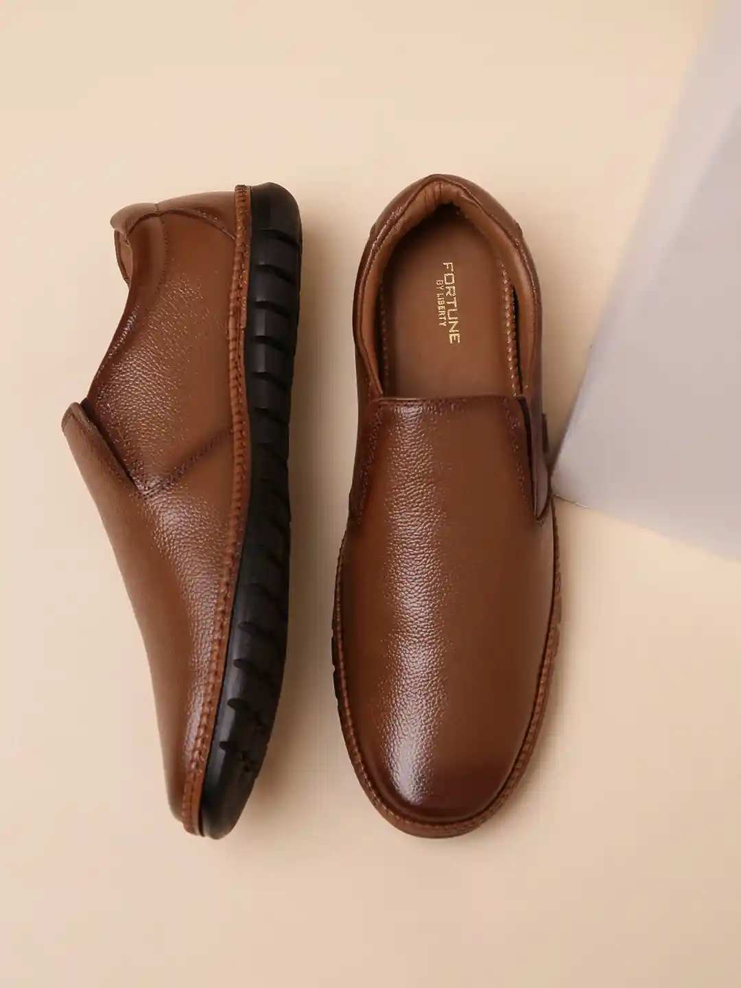 Liberty Men Tan Leather Slip-On Sneakers