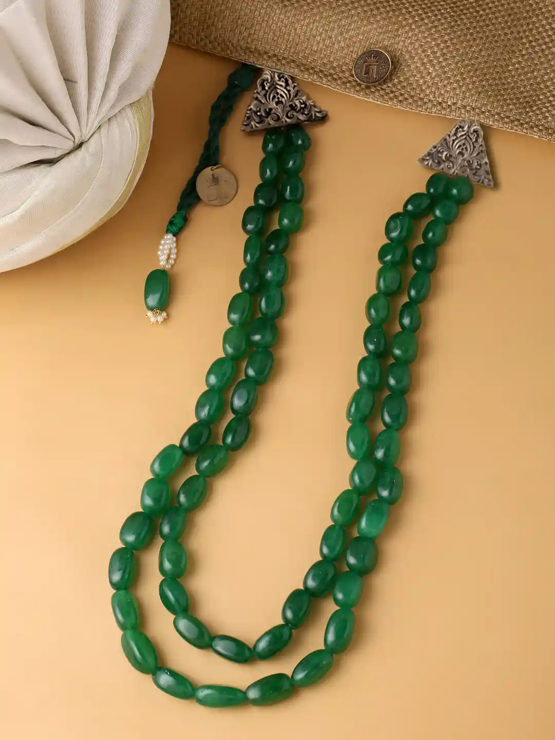 Buy COSA NOSTRAA Men Green Beaded Long Necklace Necklace and