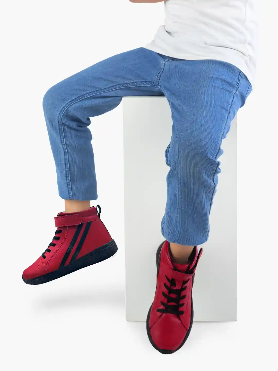 Buy KazarMax Unisex Kids Red Striped PU Sneakers Casual Shoes