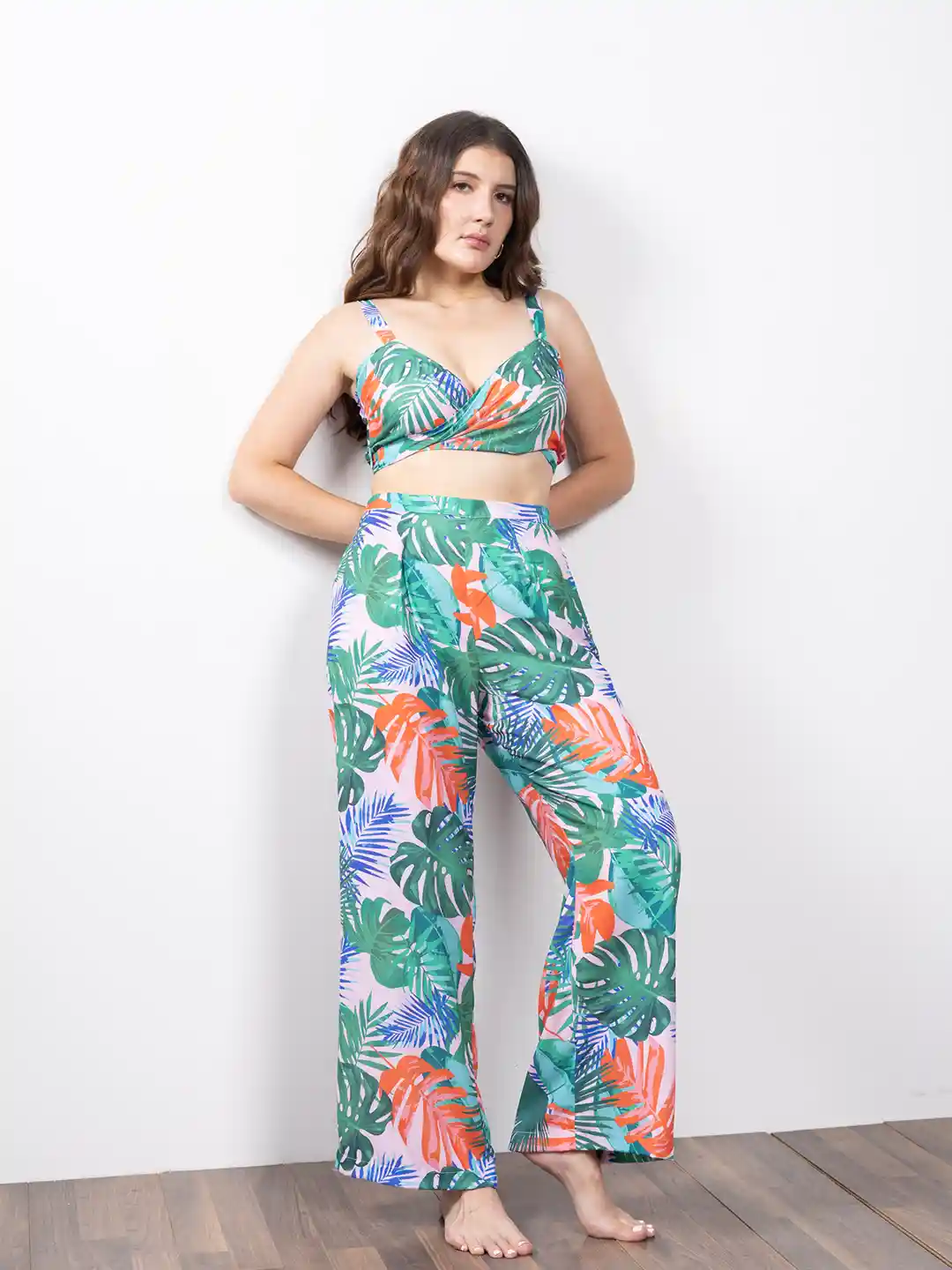 Buy Aoba Women Green Tropical Printed Beach Wear Set Swimwear