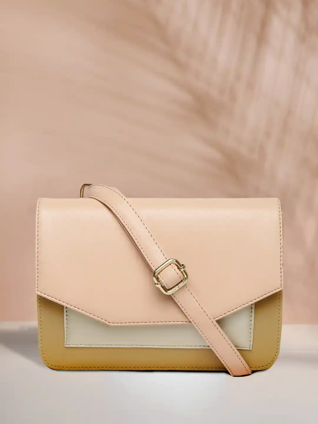 Buy DressBerry Peach-Coloured Beige Colourblocked Sling Bag