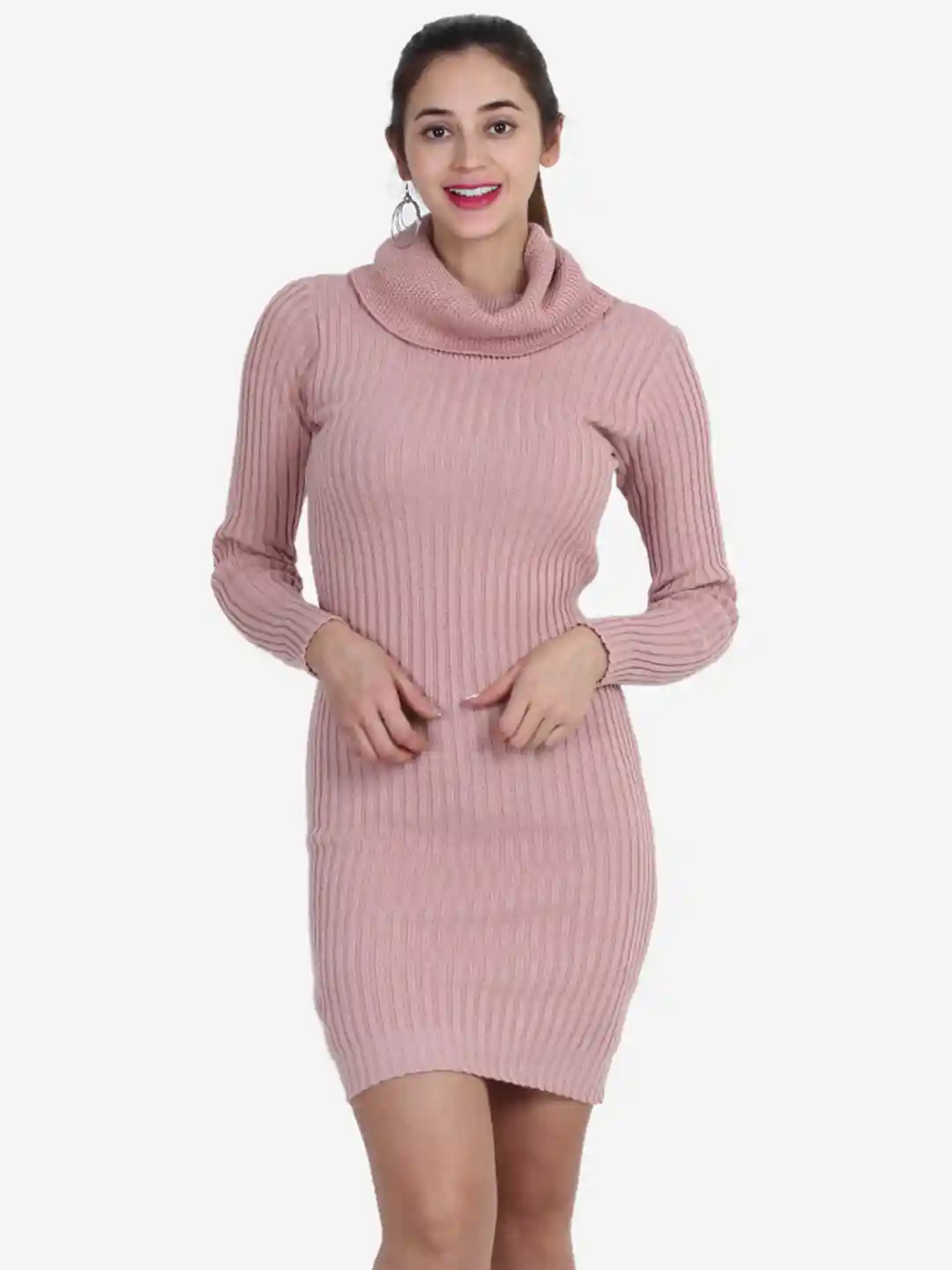 jumper dresses for women Women's Midi Dress It features casual style Womens Dresses Pink Roll Neck