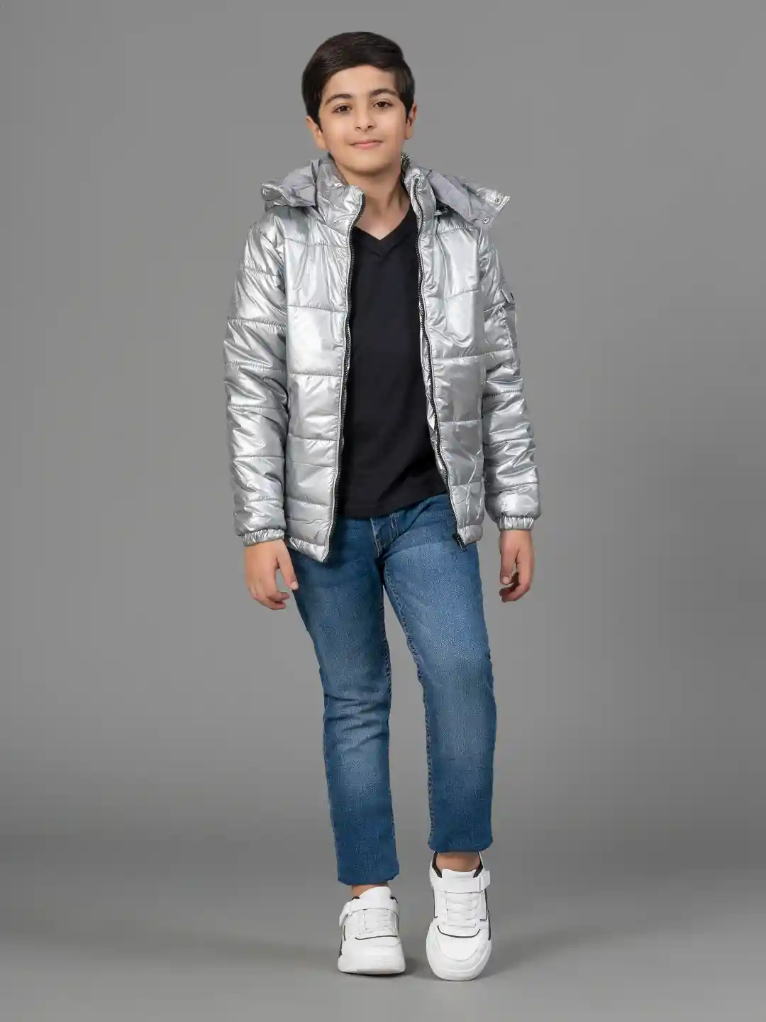 Buy Red Tape Kids Metallic Grey Hooded Padded Jacket Jackets for