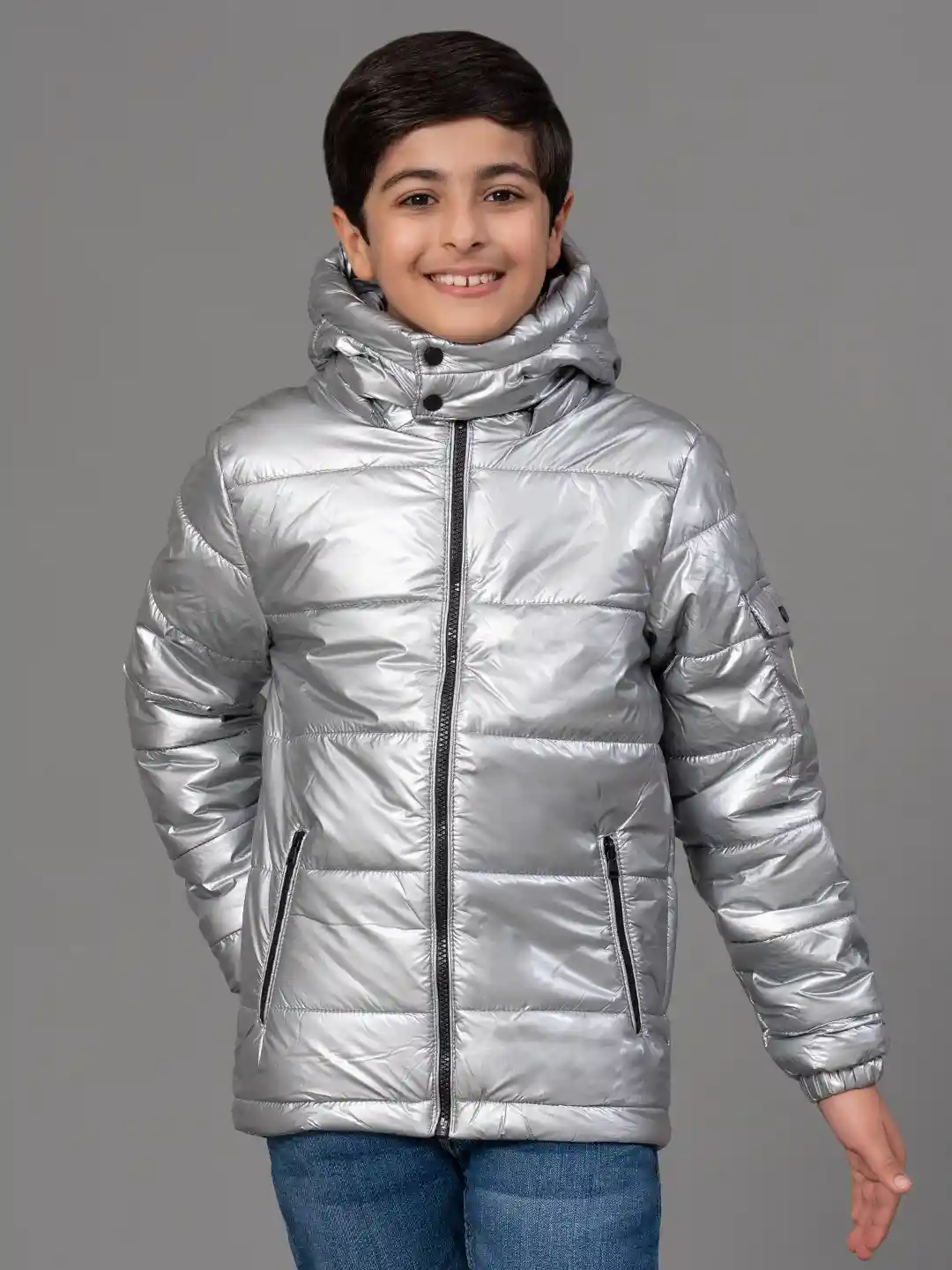 Buy Red Tape Kids Metallic Grey Hooded Padded Jacket Jackets for