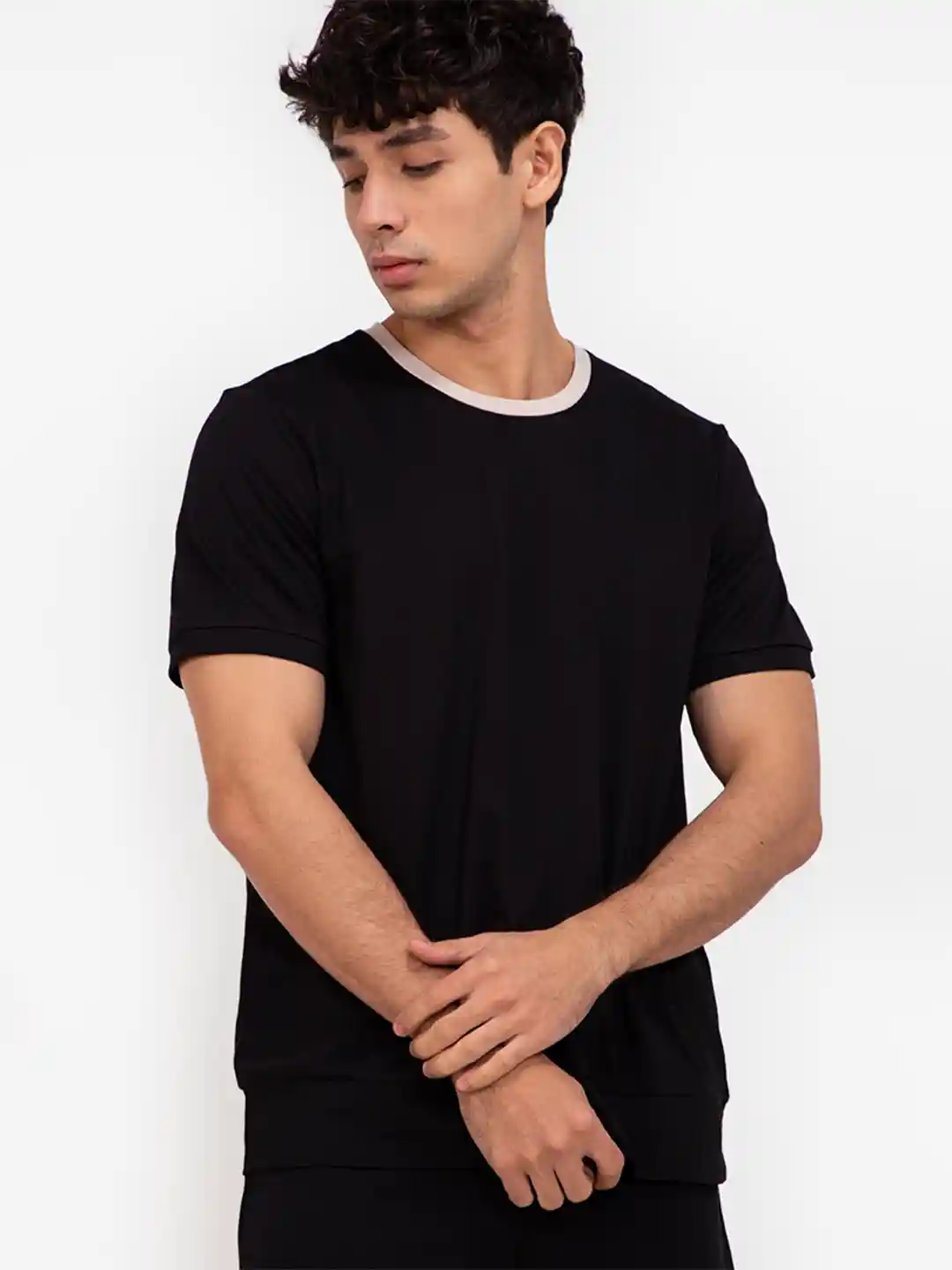 Buy ZALORA BASICS Men Black Round Neck Cotton T-Shirt Tshirts