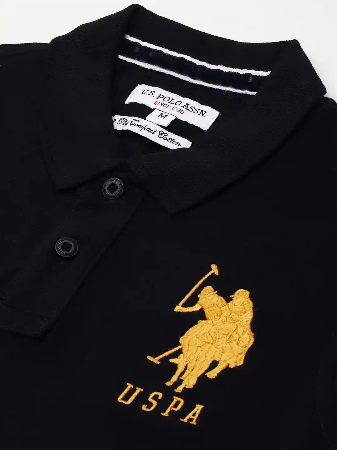 U S Polo Assn Men Black Yellow Brand Logo Printed Polo Collar Slim Fit  T-shirt