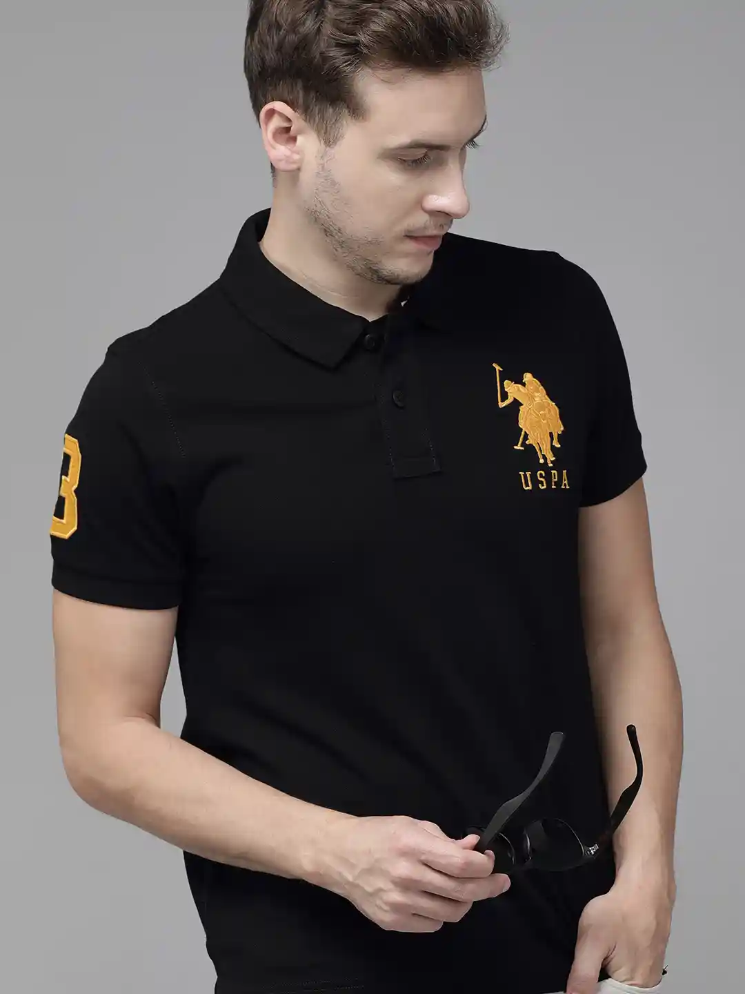 Buy U S Polo Assn Men Black Yellow Brand Logo Printed Polo