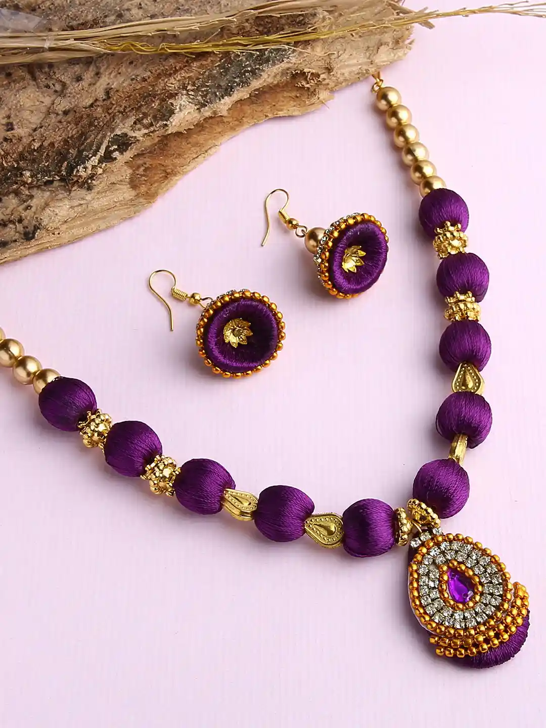 Buy AKSHARA Women Purple Stone-Studded Beaded Silk Thread