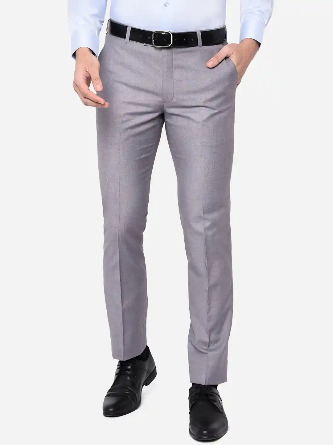 Buy METAL Men Grey Slim Fit Easy Wash Terry Wool Formal Trousers