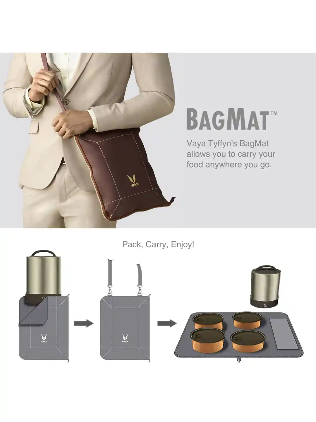 Buy Vaya Gold Colored Tiffin with BM 1300ml Lunch Box for