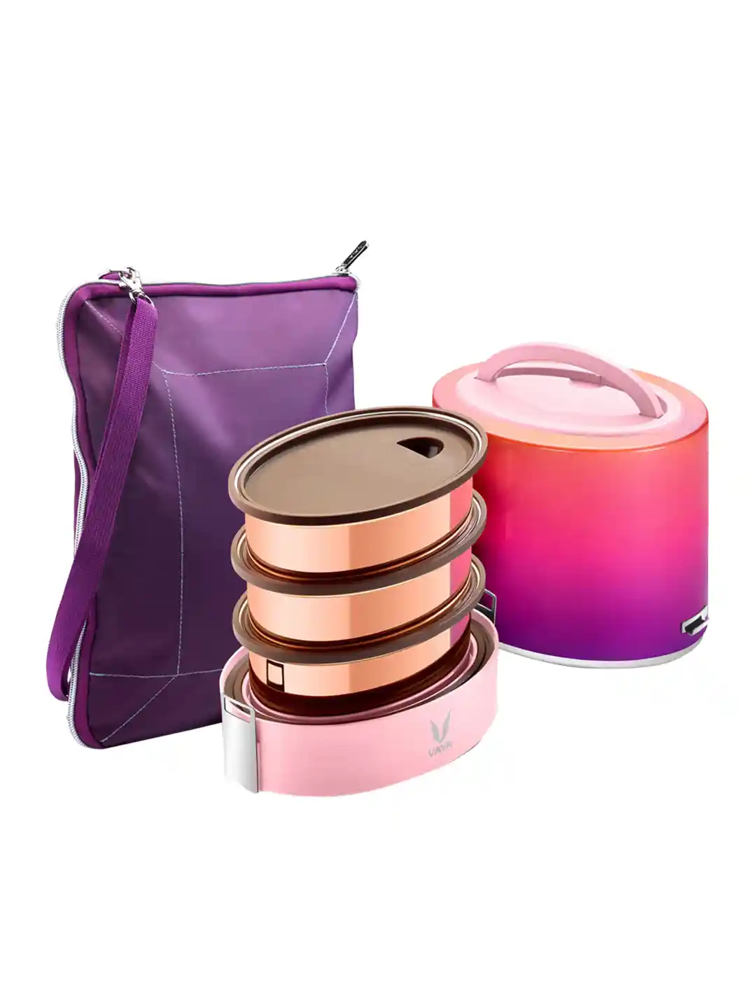 Buy Vaya Pink Copper-Toned Tyffyn Lunch Box with Bagmat 1000