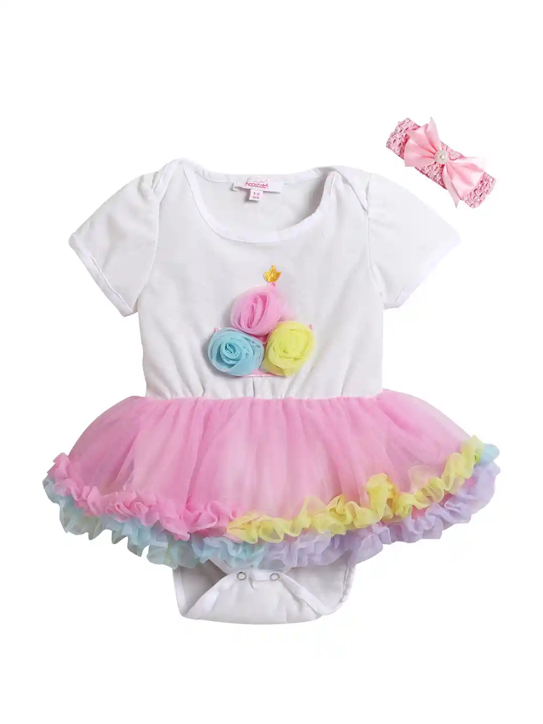 Buy Hopscotch Pink White Floral Applique Tutu Dress Dresses