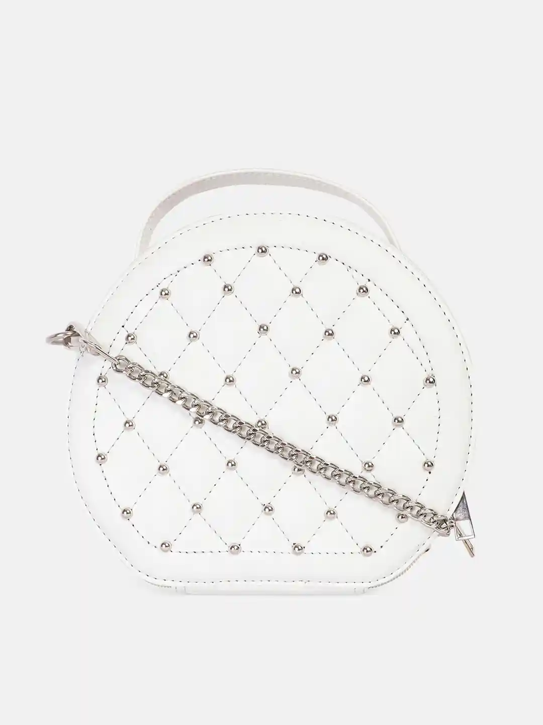 Buy Bagsy Malone White Embellished PU Half Moon Sling Bag
