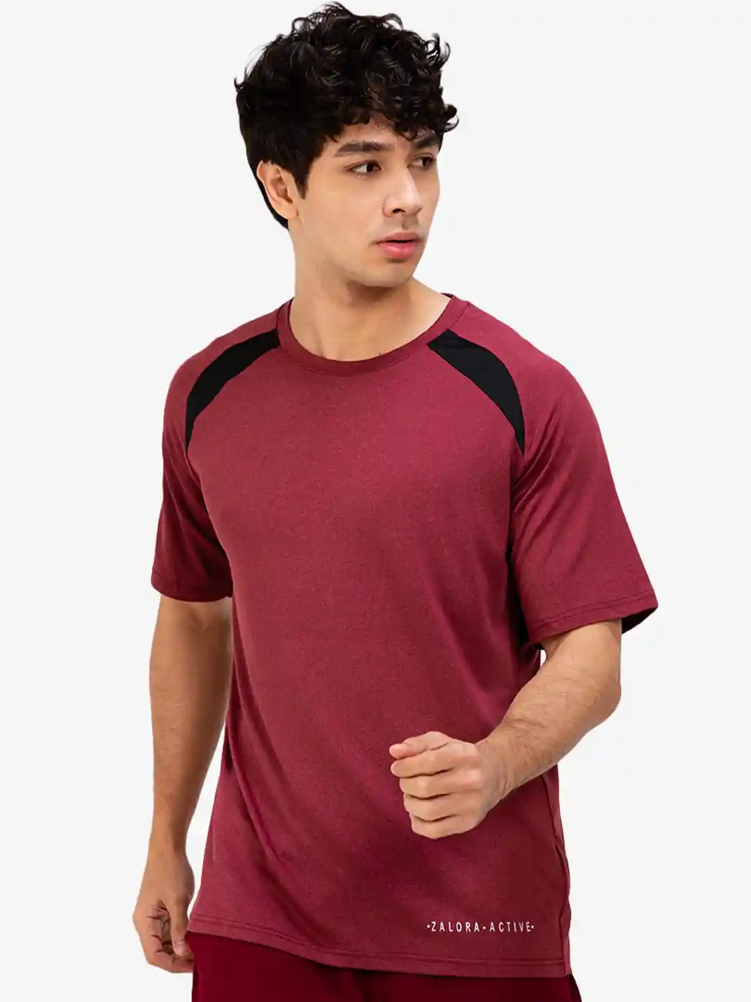 Buy ZALORA ACTIVE Men Maroon Cross Body Shoulder Panelling T-Shirt