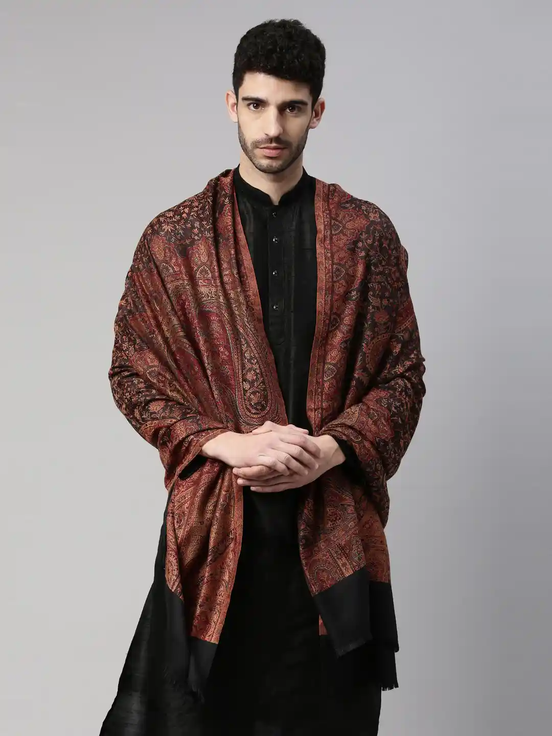 Buy Pashmoda Men Black Woven Design Shawl Shawl for Men 16516218