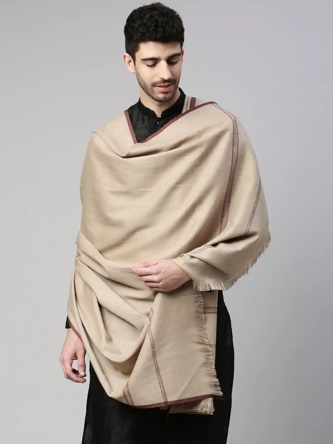 Buy Pashmoda Men Beige Woollen Woven Design Shawl Shawl for Men