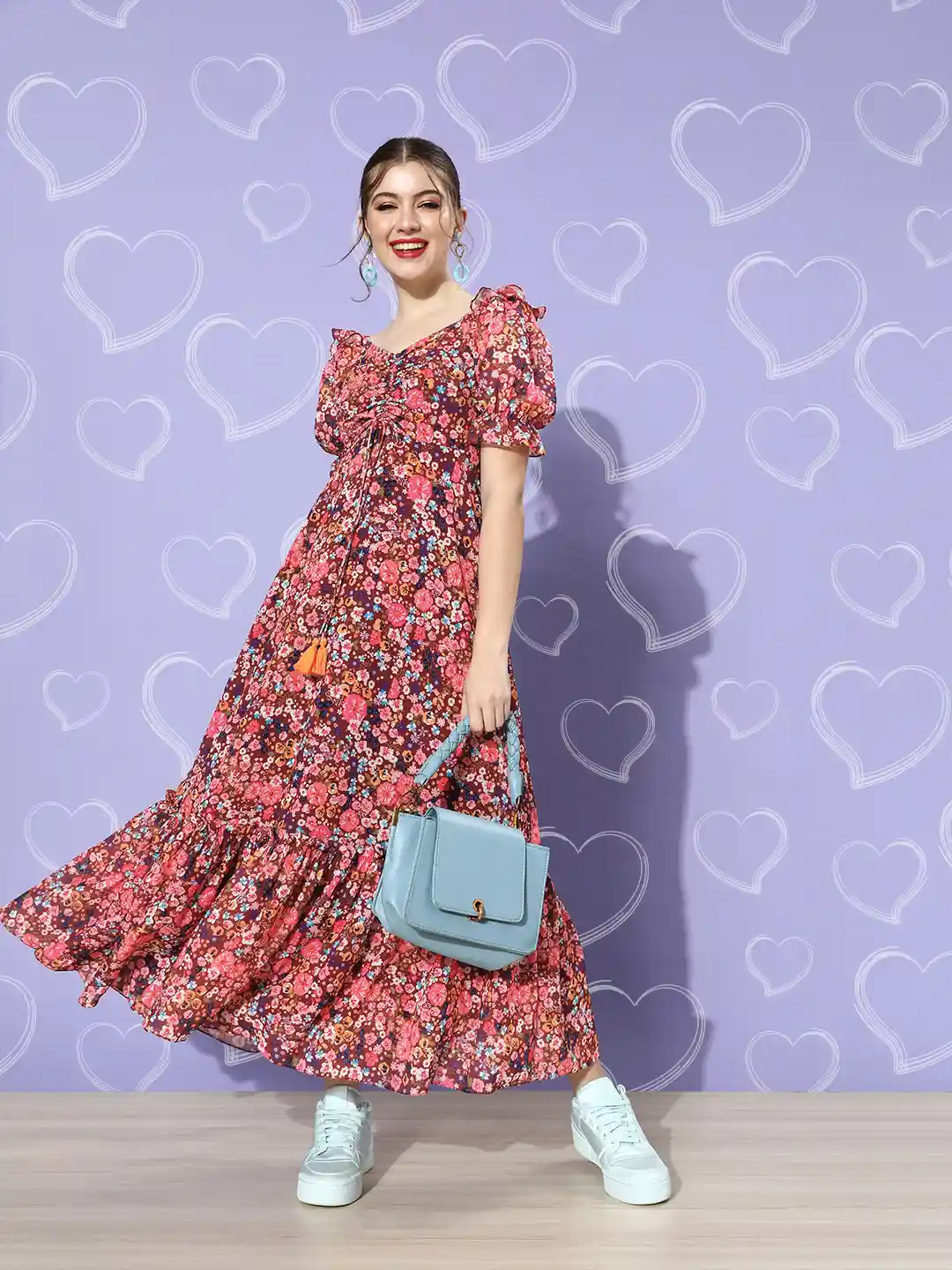 Buy Miss Chase Women Elegant Multi-Coloured Floral Tiered Dress