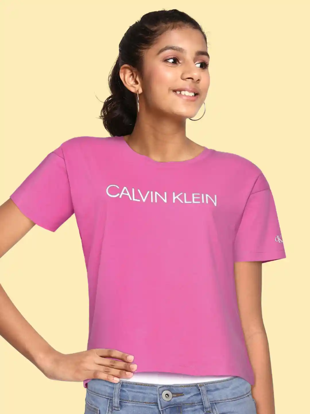 Buy Calvin Klein Jeans Girls Pink Brand Logo Printed Pure Cotton T