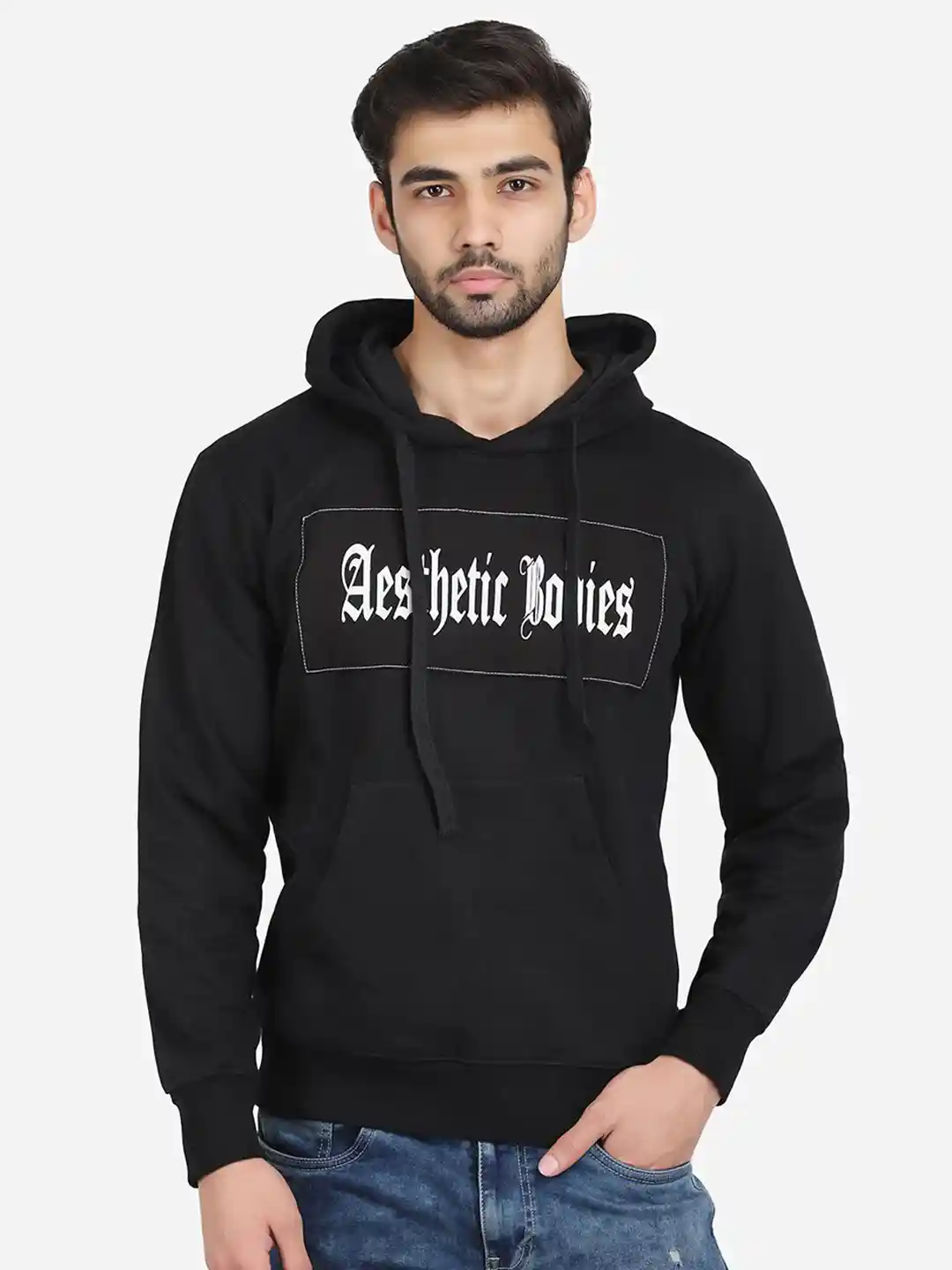 Aesthetic Bodies Men Black Printed Hooded Sweatshirt