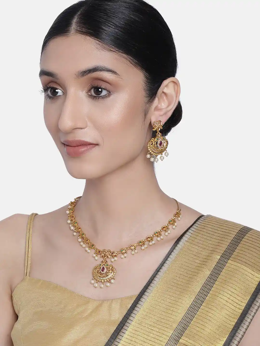 Buy Peora Gold-Toned South Indian Traditional Style Necklace
