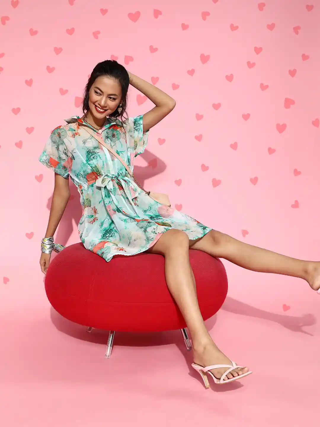 Buy Athena Women Gorgeous Mint Green Floral Belted Dress Dresses