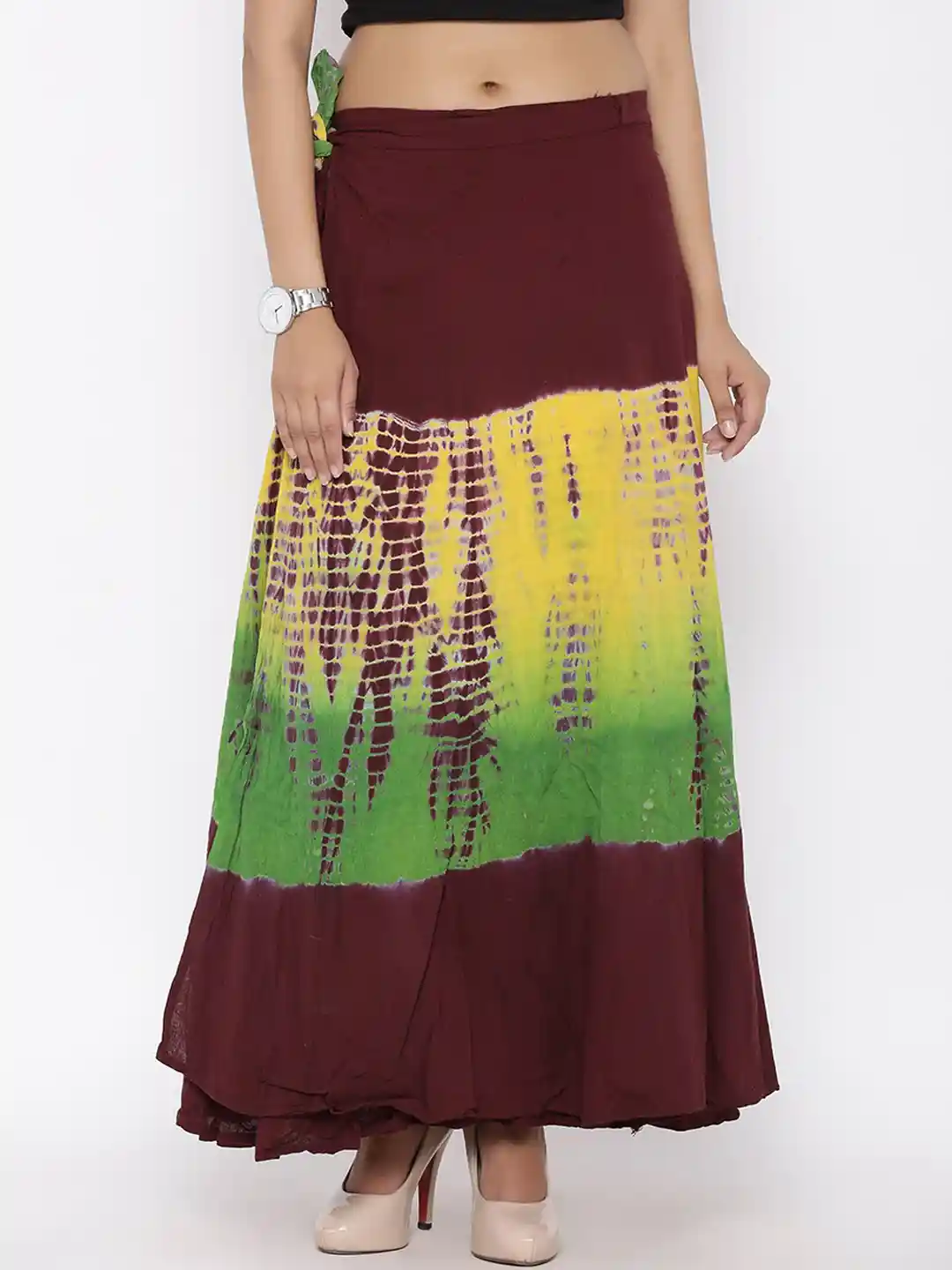 Buy SOUNDARYA Women Maroon Yellow Tie and Dye Printed Pure