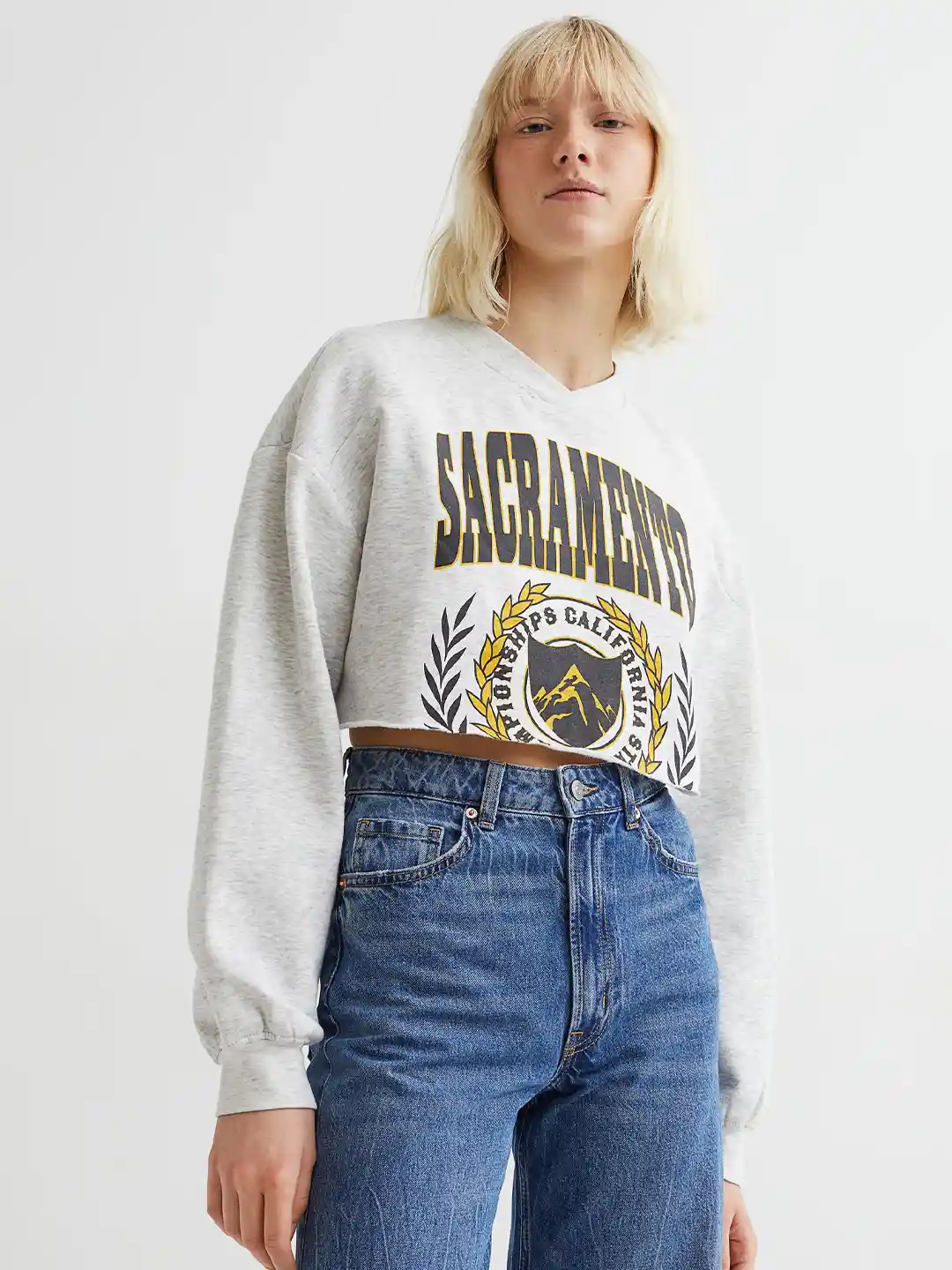 Buy H&M Woman Grey Cropped sweatshirt Sweatshirts for Women