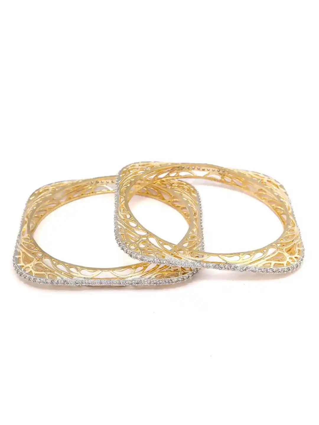 Buy Priyaasi Set of Gold-Plated AD-Studded Square Bangles