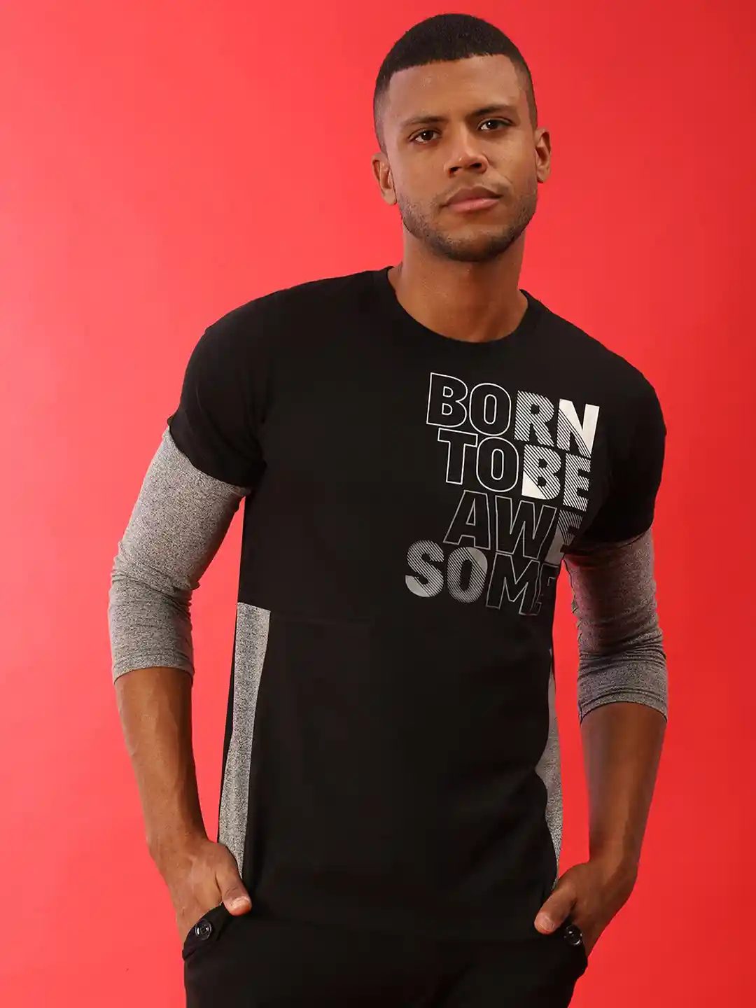 Buy Campus Sutra Men Black Typography Printed V-Neck Extended