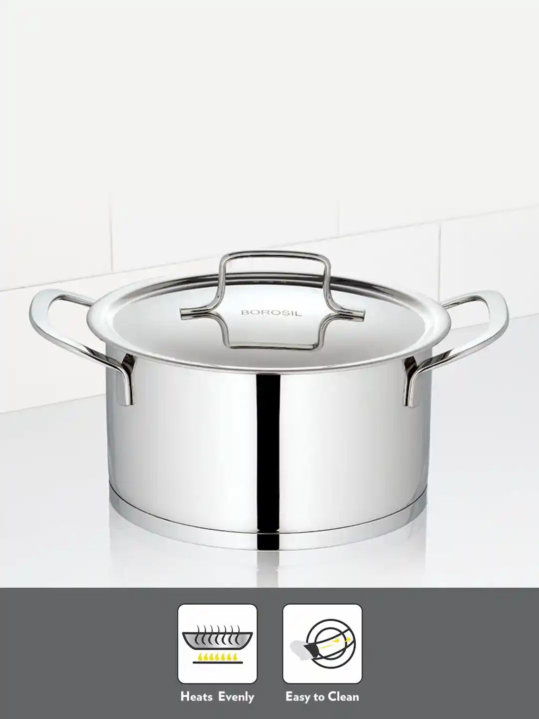 Buy BOROSIL Silver-Toned Solid Stainless Steel Casserole Cooking