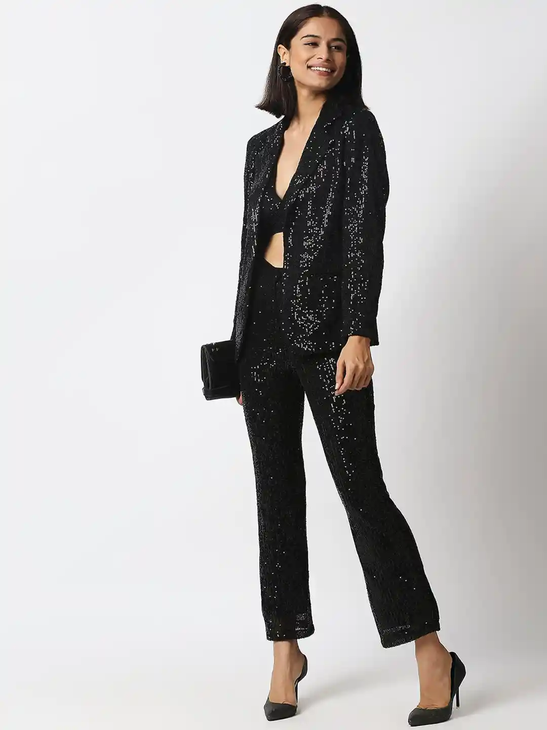 Buy 20Dresses Women Black Sequins Embellished Single Breasted