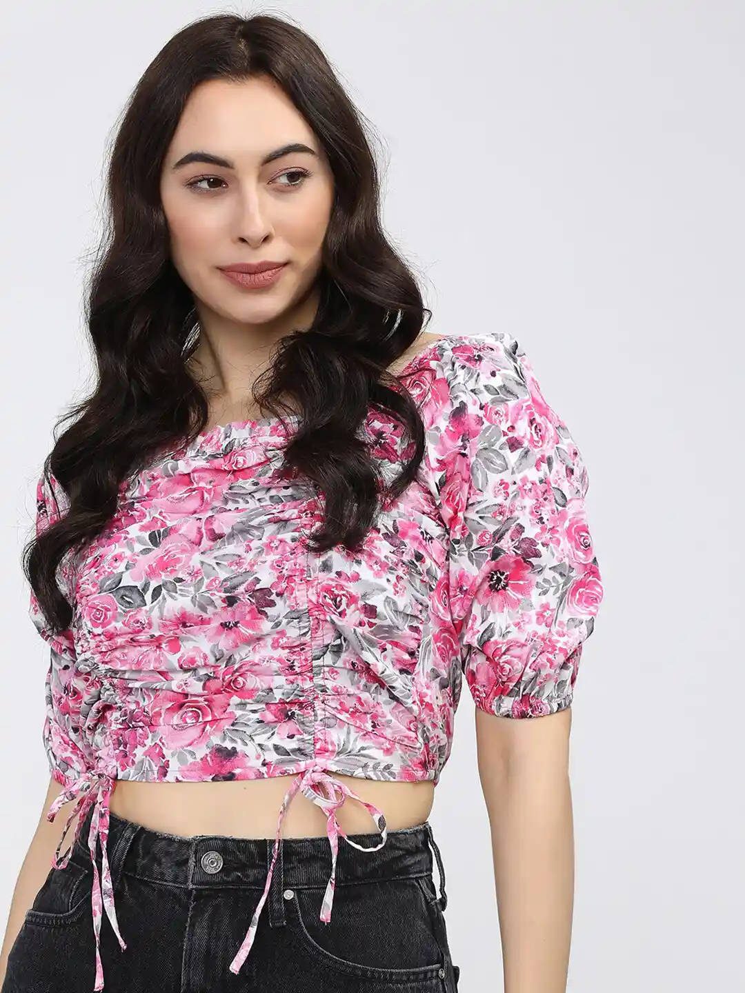 Buy Tokyo Talkies Pink Floral Print Crop Top - Tops for Women