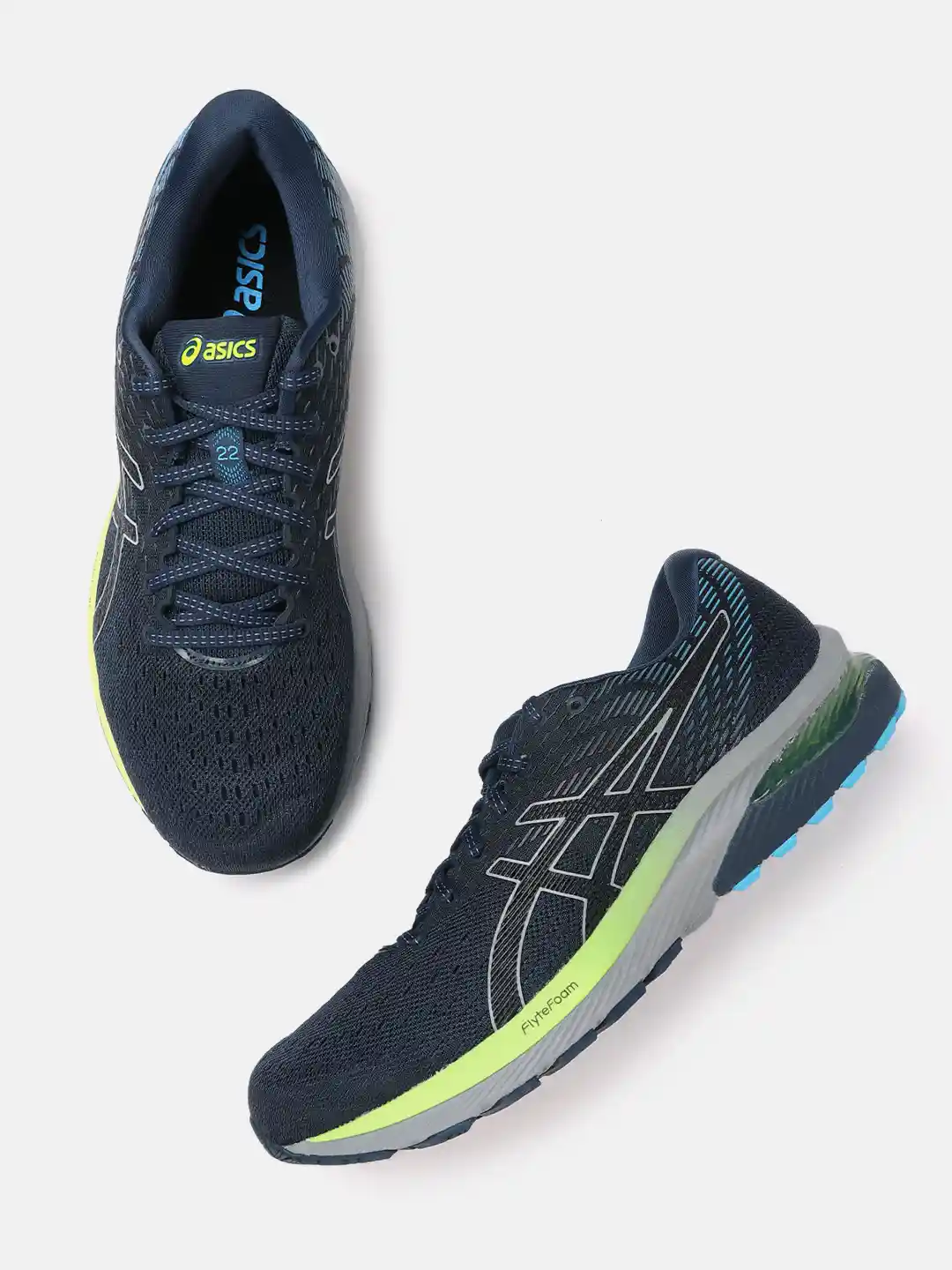 Buy ASICS Men Navy Blue Woven Design Gel-Cumulus 22 Running Shoes