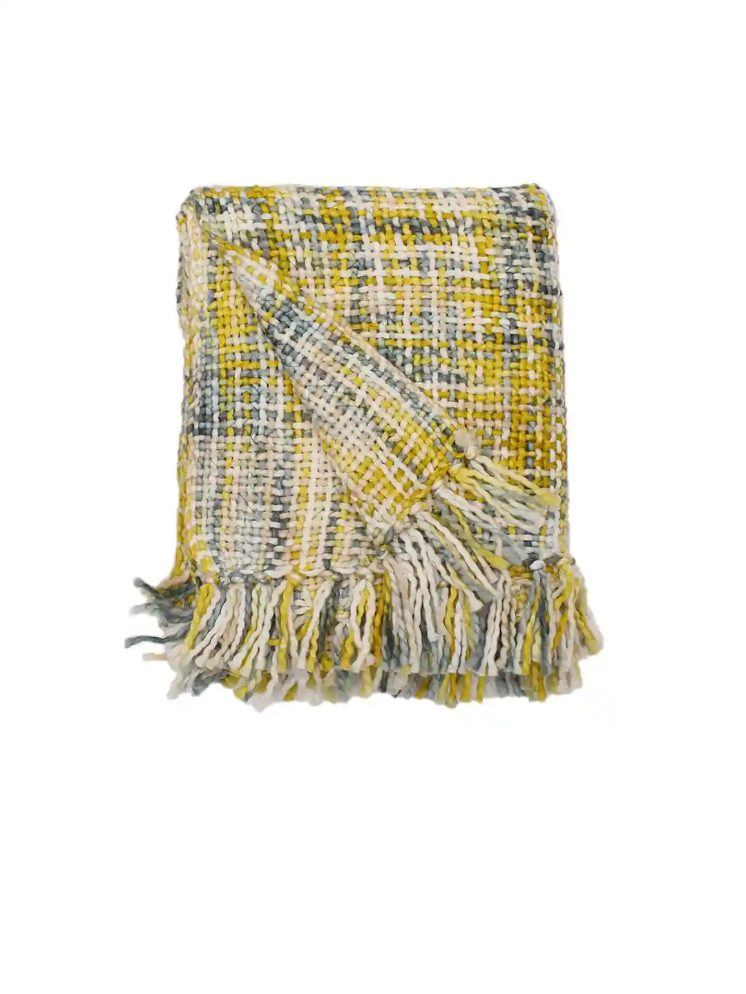 Buy House This Mustard Yellow Off-White Self-Design Sofa Throw