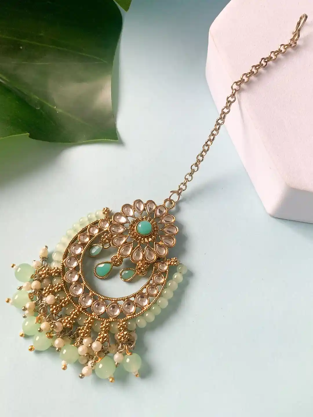 Buy I Jewels Women Sea Green Gold-Plated Traditional Kundan