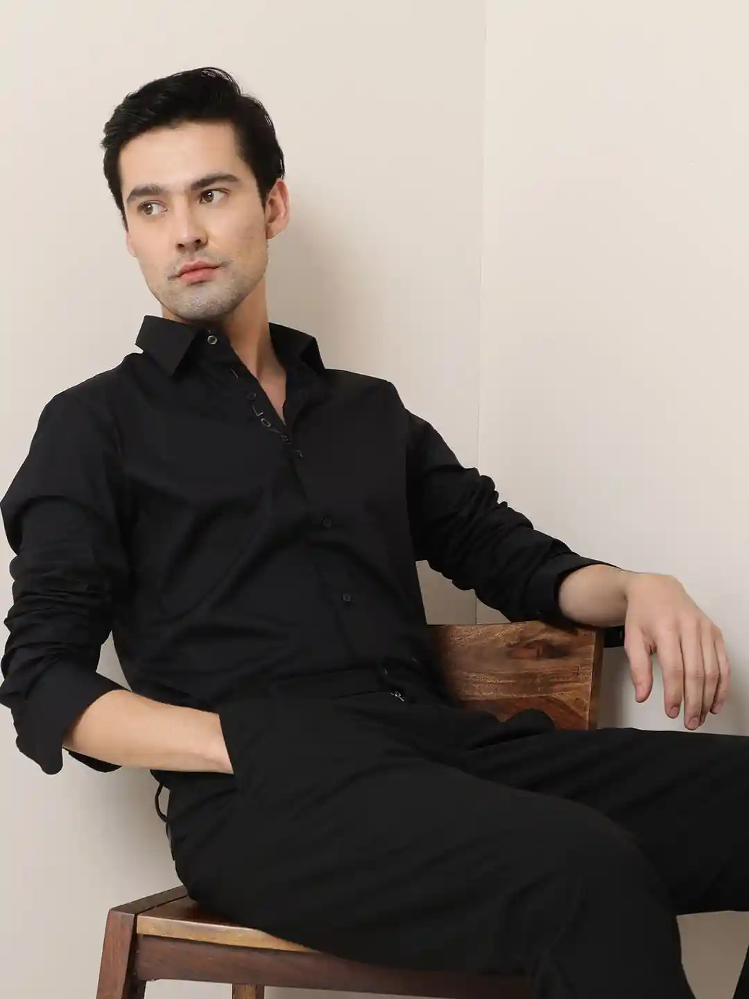 RARE RABBIT Men I Love U Black Custom Slim Fit Shirt