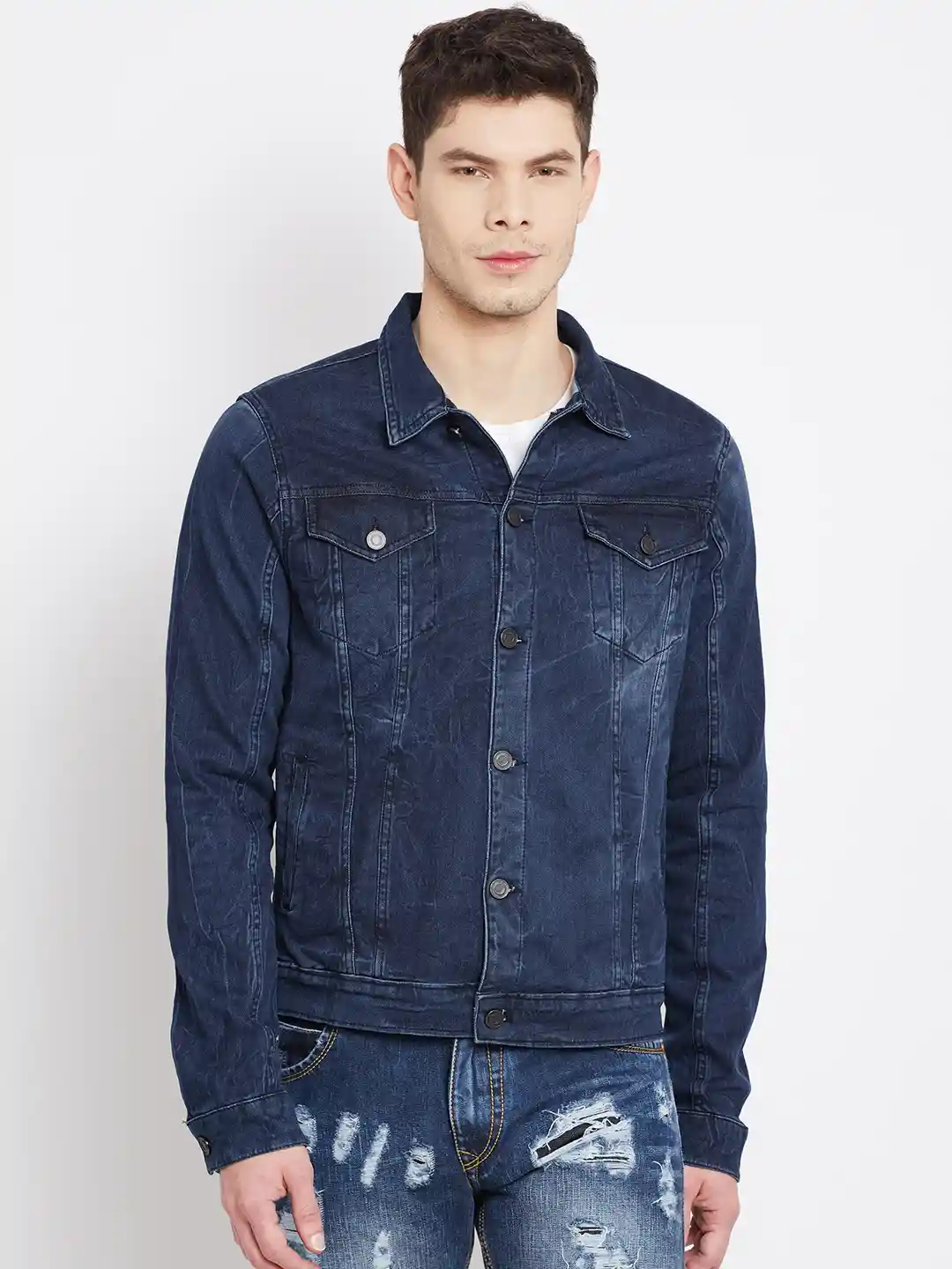 Buy John Players Navy Washed Denim Jacket Jackets for Men