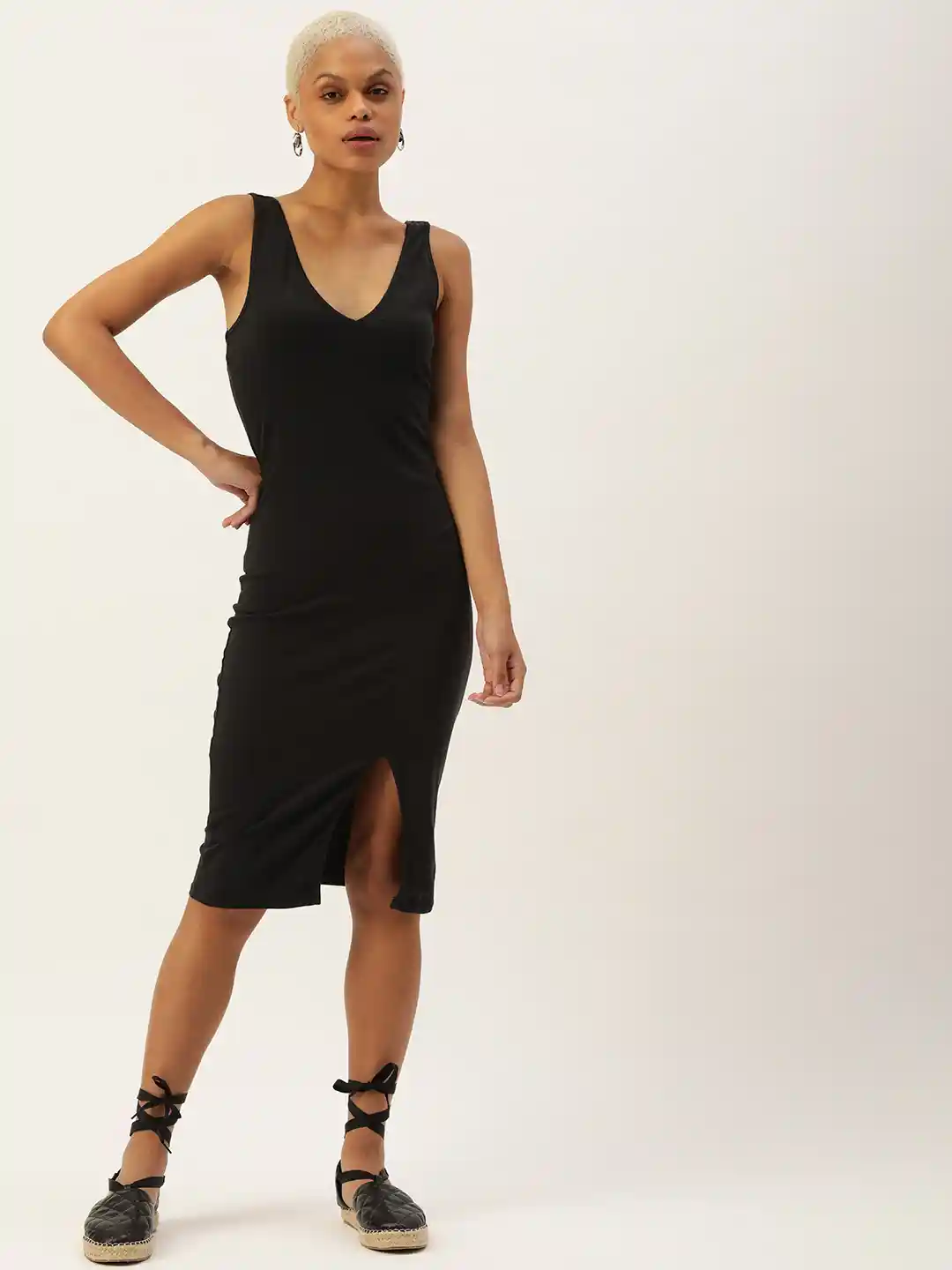 Bodycon Dress Casual Tank Top Dresses FOREVER 21 Black Solid Knee