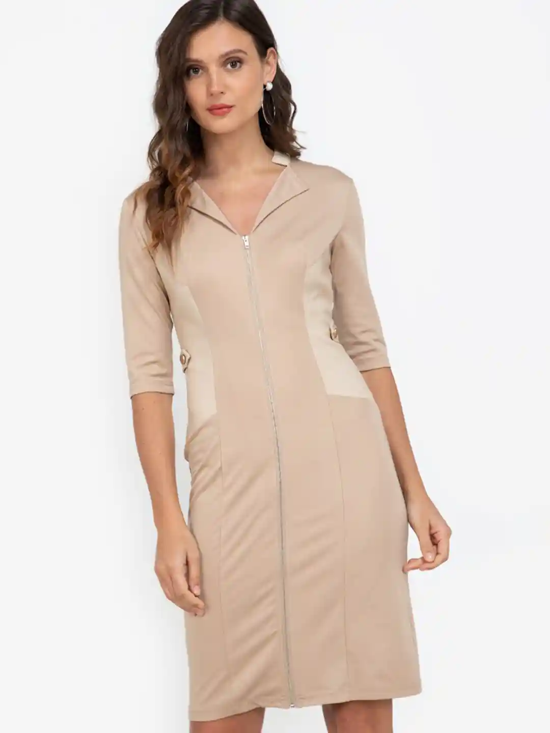 Buy ZALORA WORK Beige Cream Coloured Colourblocked A-Line Dress